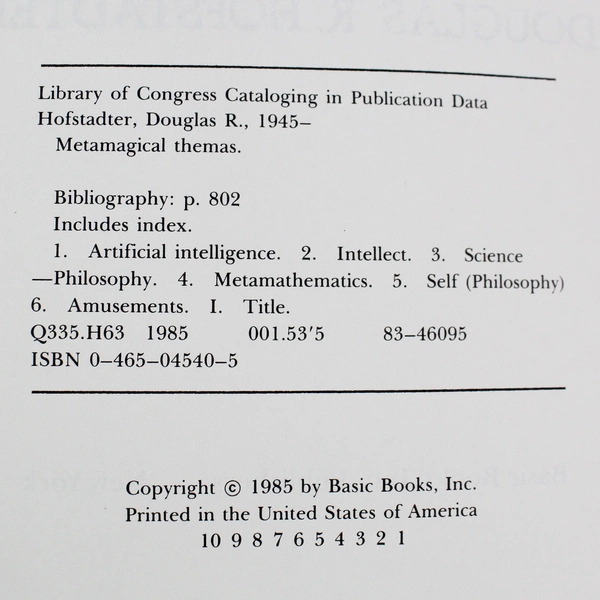 Metamagical Themas by Douglas R. Hofstadter 1985 Hardcover - Pre-Owned