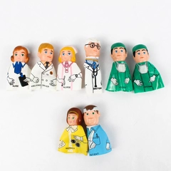 Set of 8 Finger Puppets With Rubber Heads Medical Personnel Doctor Nurse Intern