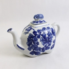 Small Ceramic Chinese Teapot Elephant Motif Hand Painted Blue & White Floral