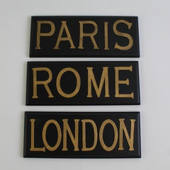 Set of 3 Decorative Wall Plaques Paris Rome London 11.25 x 4.5"
