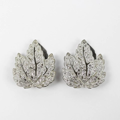 Lot of 2 VTG Leaf Shaped Dress Clips, Silver Rhinestone Fashion Jewelry 1.5"