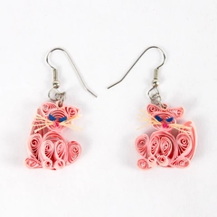 Pink Cat Paper Quilled Earrings Handmade Dangle Quilling