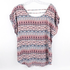 Pink Rose Red and Blue Blouse Women's Size Large