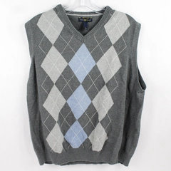 Club Room Gray and Blue Argyle Cotton Sweater Vest Men's Large