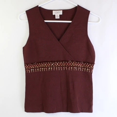 Ann Taylor Loft Beaded Red-Brown Tank Top Women's Size Petite Medium