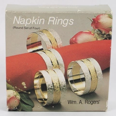 Set of 4 Wm A. Rogers Round Silver Plate Napkin Rings Silver W Gold Bands New