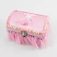 Girl's Pink Silk Sequin Tutu Musical Jewelry Box with Rotating Ballerina