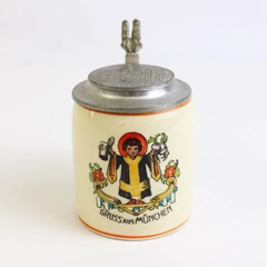 Gruss Aus Munchen Vintage 6” Lidded Ceramic Beer Stein Souvenir Germany