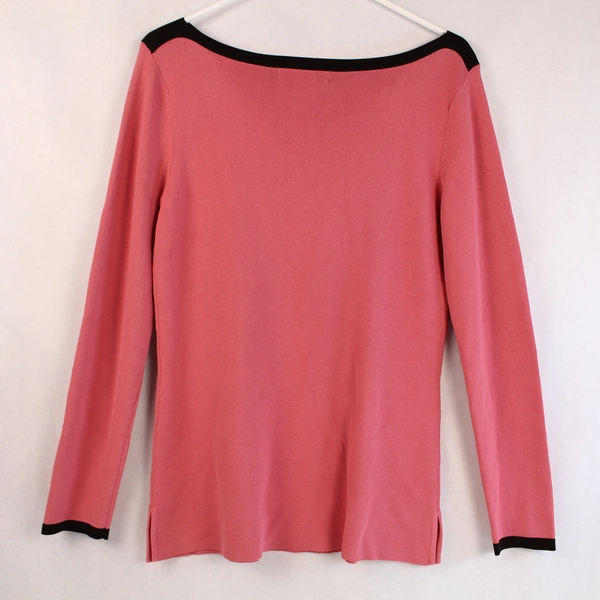 Peck & Peck Women's Boat Neck Sweater Salmon Pink Black Trim L Pre-owned