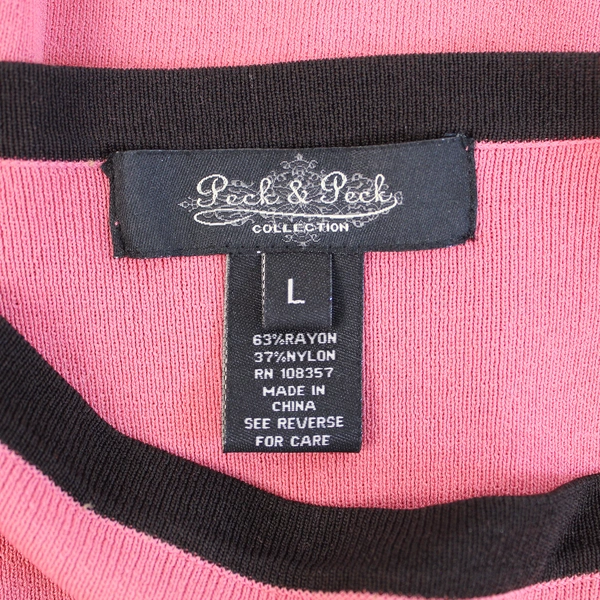 Peck & Peck Women's Boat Neck Sweater Salmon Pink Black Trim L Pre-owned