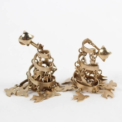 Vintage Gold-Tone Bird Spiral Dangle Screw-Back Non-Pierced Earrings