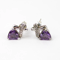 Unmarked Silver-Tone Stud Earrings with Purple Stones