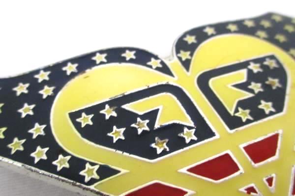 Ladies Metal & Enamel Belt Buckle Superhero Heart Flag Patriotic Red White Blue