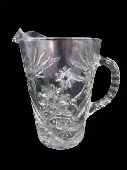 Vintage Anchor Hocking Prescut 54oz 8 Inch Glass Pitcher Hob Stars Palm Trees