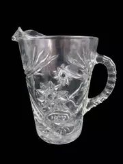 Vintage Anchor Hocking Prescut 54oz 8 Inch Glass Pitcher Hob Stars Palm Trees