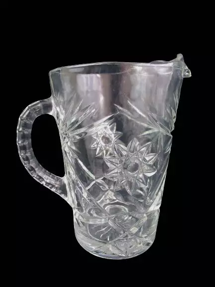 Vintage Anchor Hocking Prescut 54oz 8 Inch Glass Pitcher Hob Stars Palm Trees
