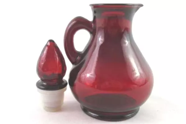 Avon Strawberry Bath Foam Empty 4 Fl Oz Ruby Red Glass Pitcher Bottle