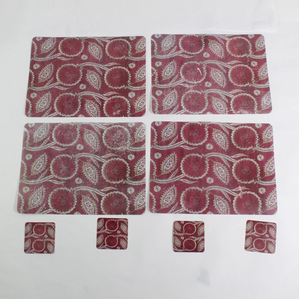 Set of 4 Vinyl Placemats With Matching Coasters Burgundy With Leaf Pattern