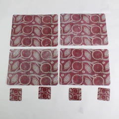 Set of 4 Vinyl Placemats With Matching Coasters Burgundy With Leaf Pattern