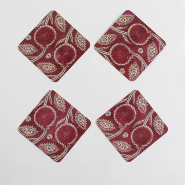 Set of 4 Vinyl Placemats With Matching Coasters Burgundy With Leaf Pattern