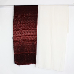 2 Piece Lot of Silk Georgette Jacquard Fabric Cream and Red 4 Yards Total