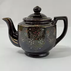 Vintage 1940s Japanese Moriage Brown Teapot 5.5" Hand Painted Floral Design