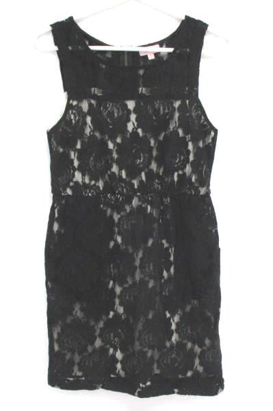 Hearts Black Lace Cream Lined Sheath Dress Above Knee Exposed Zipper Women's M