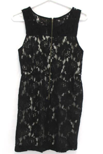 Hearts Black Lace Cream Lined Sheath Dress Above Knee Exposed Zipper Women's M