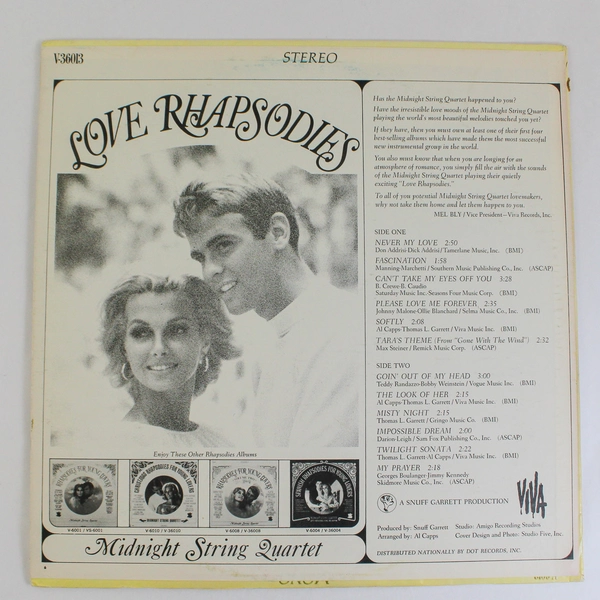 Love Rhapsodies Midnight String Quartet Vinyl LP 1968 V36013 - Good Condition