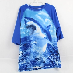 Wonder Nation Great White Shark Graphic Blue Swim Shirt Boys' Size L 10-12 Husky