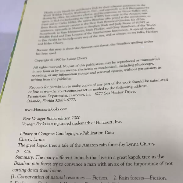 The Great Kapok Tree by Lynne Cherry 2000 Paperback Harcourt Kids Book