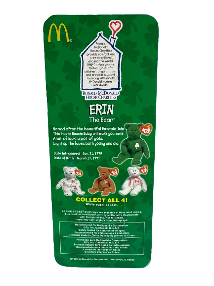 Erin The Bear Irish McDonalds TY Teenie Beanie Babies 1999