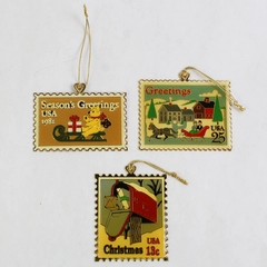 Lot of 3 Enamel Winco international U.S. Postage Stamp Ornaments
