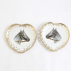 Set of 2 VTG Ries Horse Design Heart-Shaped Ceramic Trinket Dish Wall Hangings