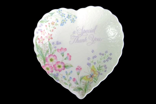 Mikasa Bone China Heart Shaped Trinket Bowl A Special Thank You Floral Pattern