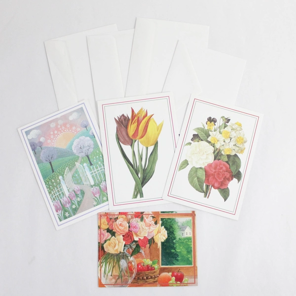 Lot of 6 Vintage Illustrated Floral Design Greeting Cards With 4 Envelopes