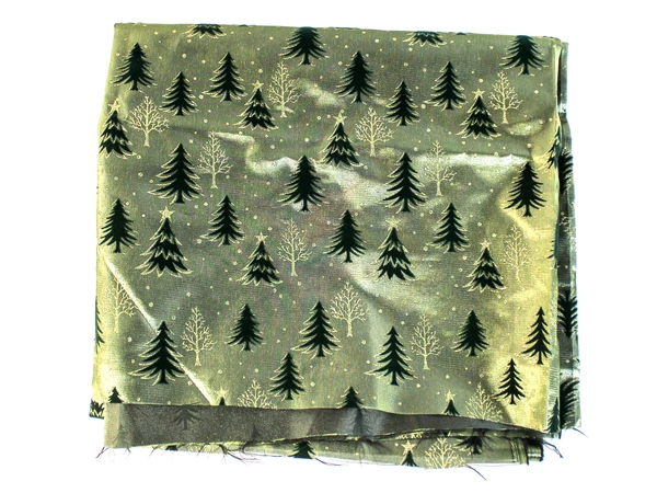 Christmas Green Gold Metallic Sateen Fabric 1.5 Yards for Crafts & Sewing