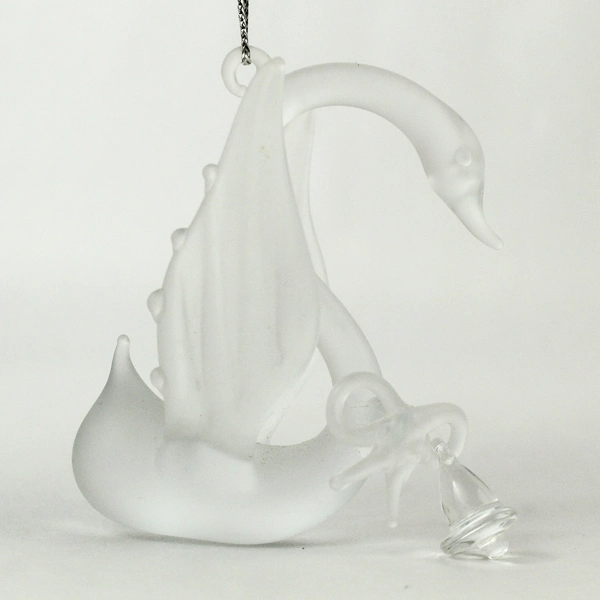 Frosted Blown Glass Swan Christmas Ornament 3" Tall Holiday Decor