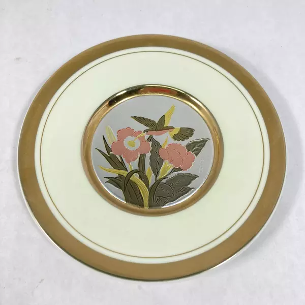 Lot of 2 The Art of Chokin Hummingbird & Flower Collectible Plates 24K Gold Edge