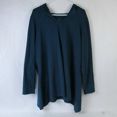D & Co Top Shirt Women's Plus Size 1X Teal Hooded V Neck Long Sleeves