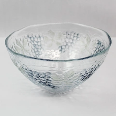 Vintage 10" Clear Pressed Glass Bowl with Grape Cluster Pattern Stained