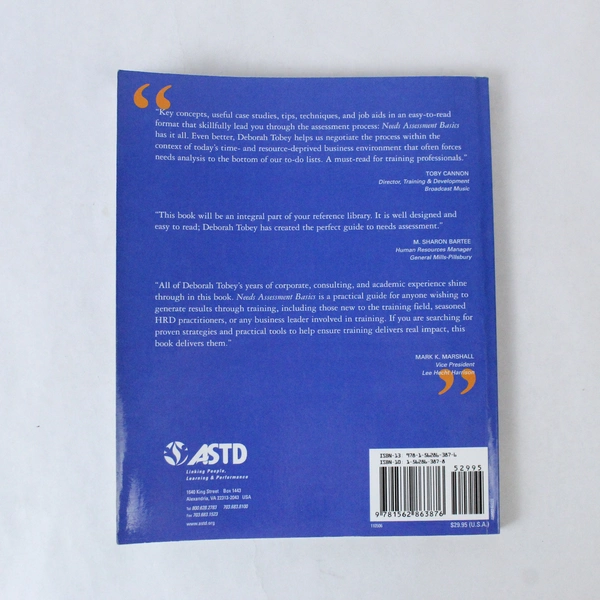 Needs Assessment Basics by Deborah D. Tobey 2011 ASTD Press Paperback