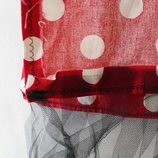 Handmade Cherry Pattern Half Apron with Tulle Trim - Red Black White