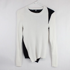 DKNY Women's Black White Long Sleeve Asymmetrical Hem Crew Neck Sweater Size S