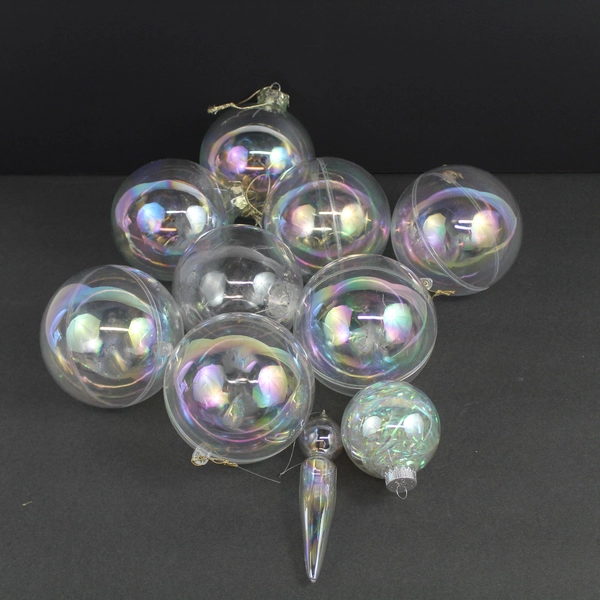 Lot of 7 Clear Iridescent Bauble Christmas Tree Ornaments