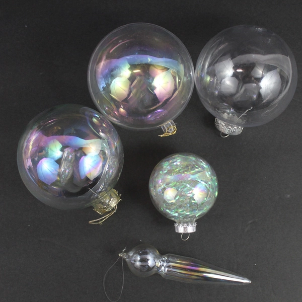 Lot of 7 Clear Iridescent Bauble Christmas Tree Ornaments
