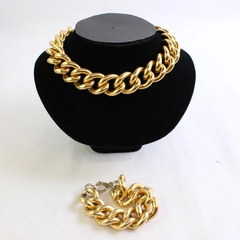 2 Pc Set Vintage Erwin Pearl Gold-Tone Chunky Chain Choker Necklace & Bracelet