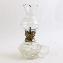 Vintage Unbranded Miniature Oil Lamp Burner Clear Glass Bowl & Chimney Cap