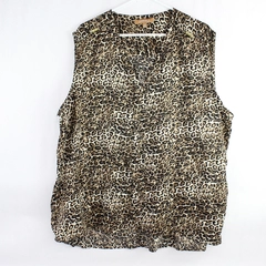 Ellen Tacy Jaguar Print V-Neck Blouse With Gold Accent Women's Size 3X