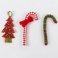 Lot of 3 Beaded Christmas Ornaments - 2 Candy Canes & 1 Tree